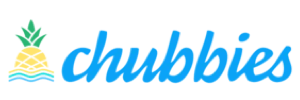 Chubbies logo featuring a pineapple with waves below it, next to a cursive font chubbies text. Chubbies is a vibrant and exuberant clothing brand known for its distinctive line of shorts, clothing, and accessories. The brand's logo encapsulates its energetic spirit with vivid shorts and sunglasses, embodying a sense of carefree fun and adventure.