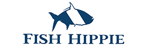 Fish Hippie logo featuring a stylized blue fish with a white stripe placed above the uppercase text 'FISH HIPPIE' From apparel to accessories, Fish Hippie offers a range of high-quality items that cater to individuals who appreciate both the rugged beauty of the great outdoors and the refined aesthetics of timeless fashion.