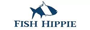 Fish Hippie logo featuring a stylized blue fish with a white stripe placed above the uppercase text 'FISH HIPPIE' From apparel to accessories, Fish Hippie offers a range of high-quality items that cater to individuals who appreciate both the rugged beauty of the great outdoors and the refined aesthetics of timeless fashion.