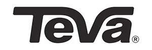 Teva logo: A stylized, modern typography with bold, clean lines, representing the adventurous spirit of the brand. Teva is renowned for its innovative approach to sandals and shoes, designed to excel in various terrains, from rugged trails to water adventures.