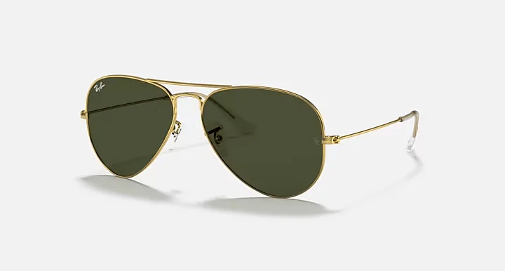 Ray-Ban Aviator sunglasses with a gold metal frame and green G-15 lenses, perfect for navigating bright coastal days in Panama City Beach.