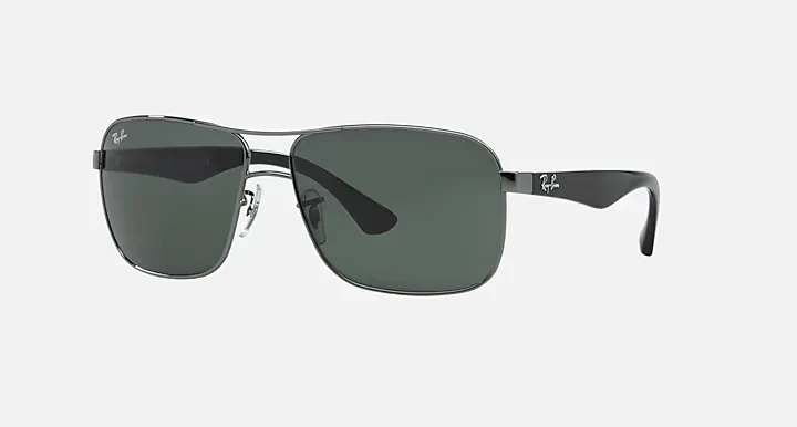 Ray-Ban rectangular metal sunglasses with black frames and polarized green lenses, designed for all-day comfort during outdoor activities along Florida's Gulf Coast.