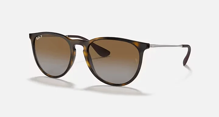 Ray-Ban Erika sunglasses with a tortoise acetate frame and polarized brown gradient lenses, blending fashion and function for vibrant coastal settings.