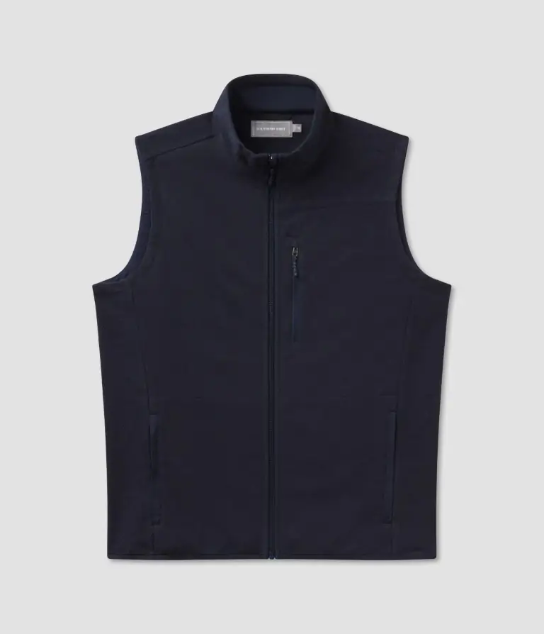 Black Southern Shirt zip-up vest, ideal for layering on cool evenings in Panama City Beach.