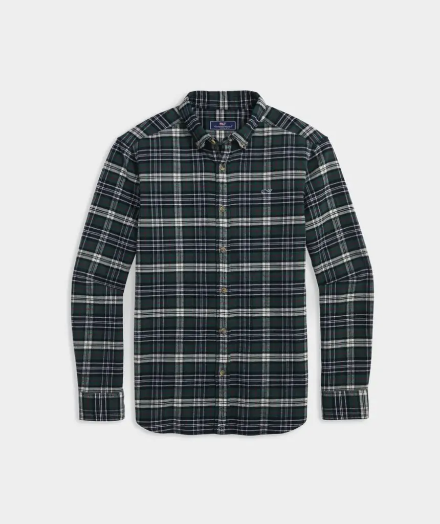 Plaid Vineyard Vines button-down shirt, perfect for coastal-inspired style in Panama City Beach.