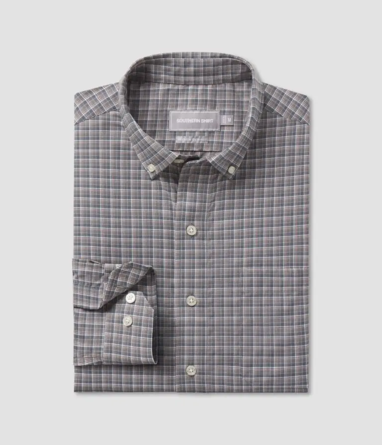Gray plaid Southern Shirt button-down shirt, perfect for casual or semi-formal occasions in Destin.