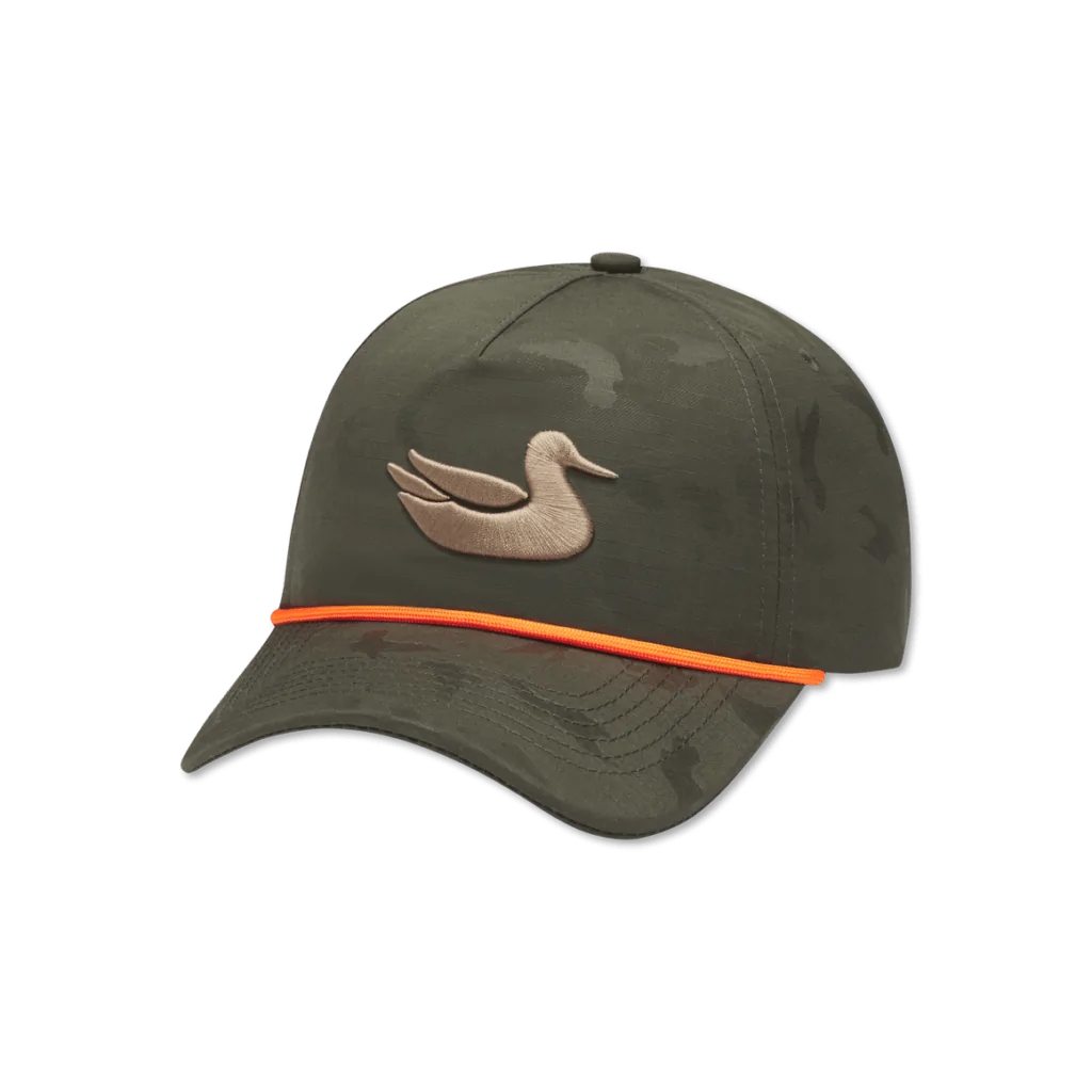 Southern Marsh camouflage cap with an embroidered duck logo and orange accent, ideal for casual outings along 30A's scenic beach towns.