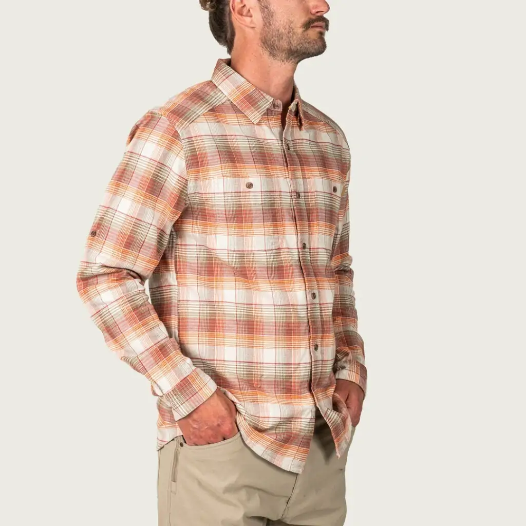Men's plaid button-up shirt by Marsh Wear, offering comfort and style for casual outings in Destin.