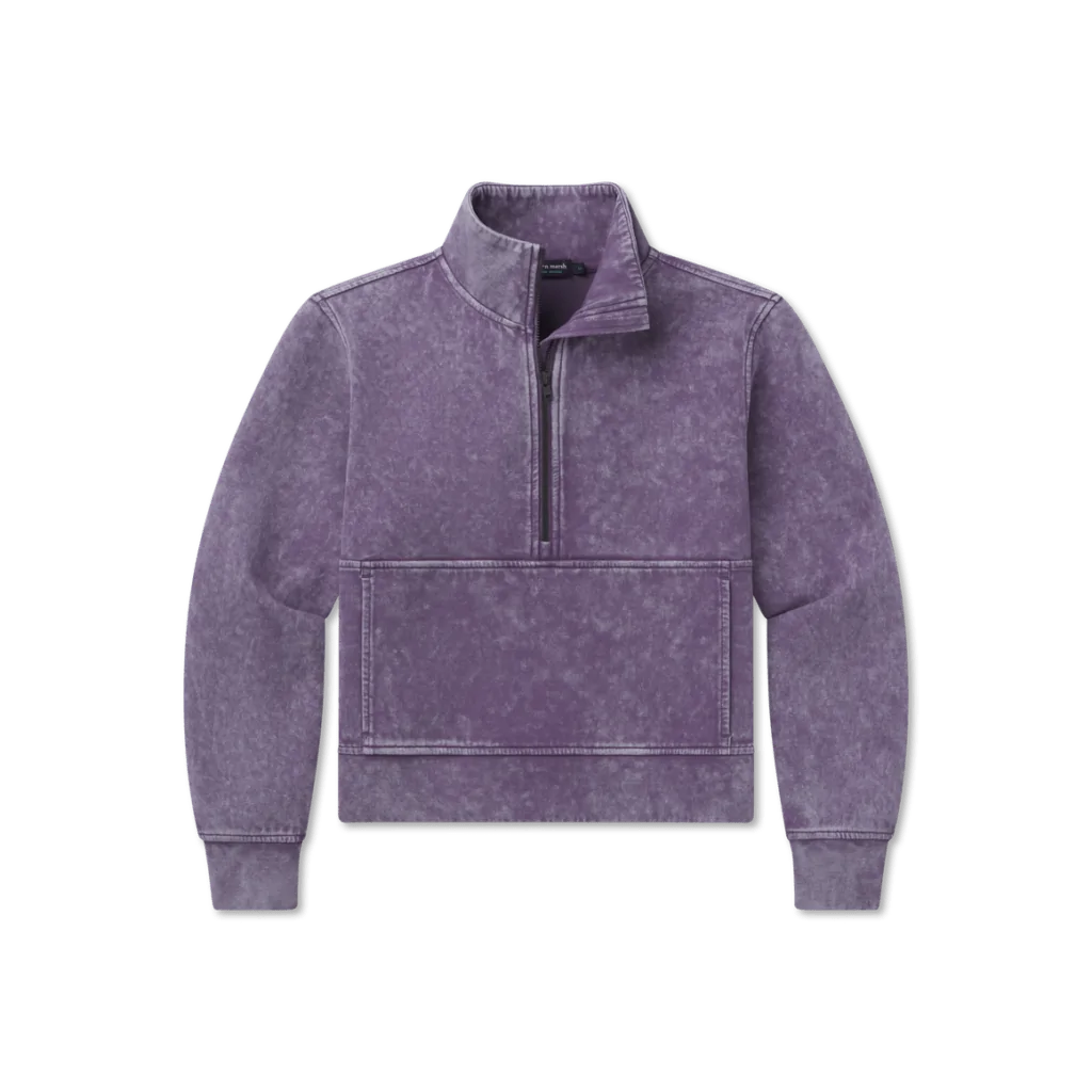 Southern Marsh purple acid-wash quarter-zip pullover, a casual yet trendy layer for relaxing by the seaside in Panama City Beach.
