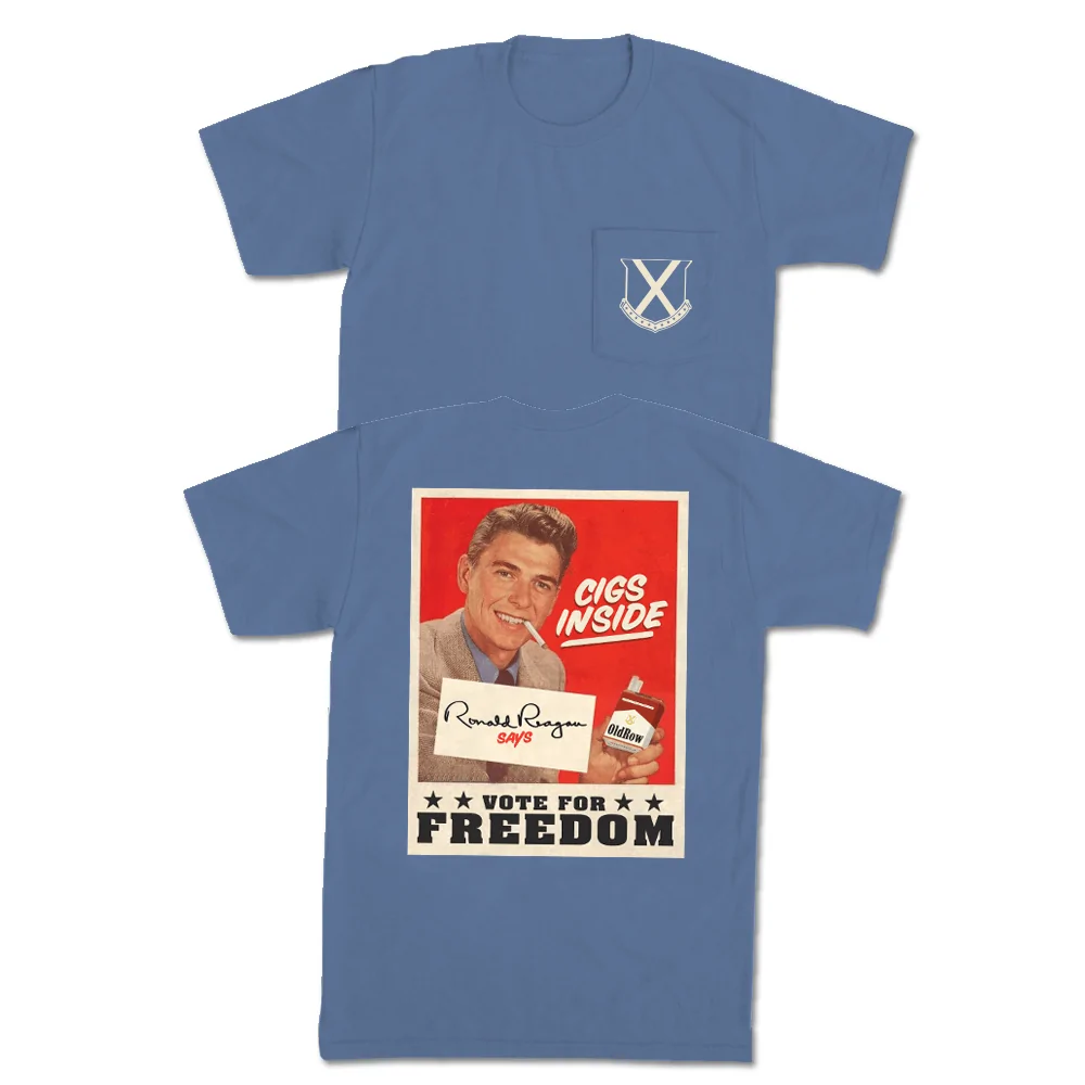 Blue Old Row t-shirt featuring patriotic "Freedom" graphic, perfect for beach outings in Panama City Beach.