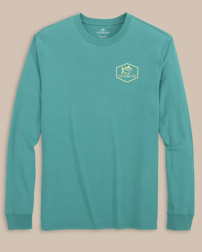 Southern Tide teal long-sleeve Skipjack t-shirt, ideal for a casual coastal look in 30A.