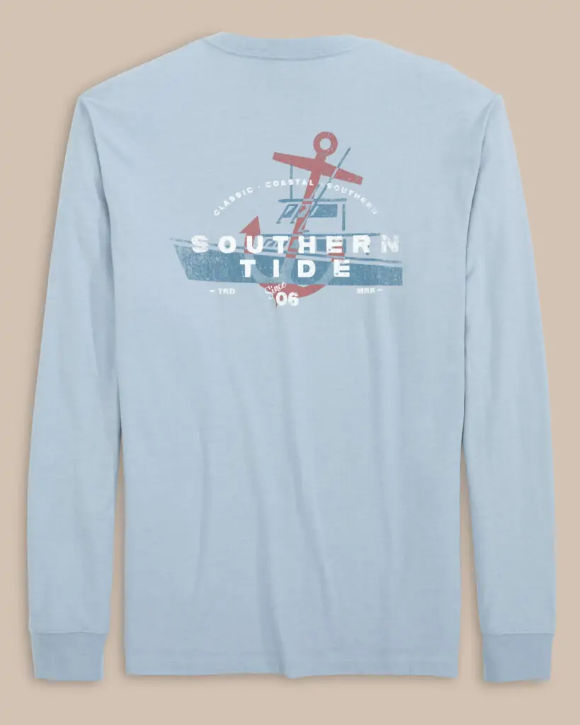 Southern Tide blue Lowcountry long-sleeve t-shirt with graphic, perfect for outdoor activities in Panama City Beach.