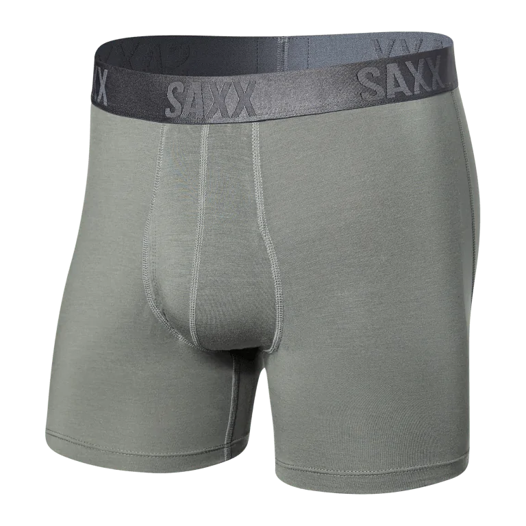 SAXX gray boxer briefs, designed for moisture-wicking comfort in 30A.
