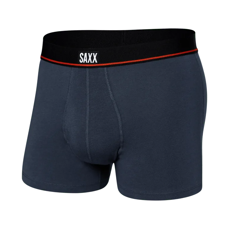 SAXX navy boxer briefs with red waistband, offering comfort and style for active days in Destin.